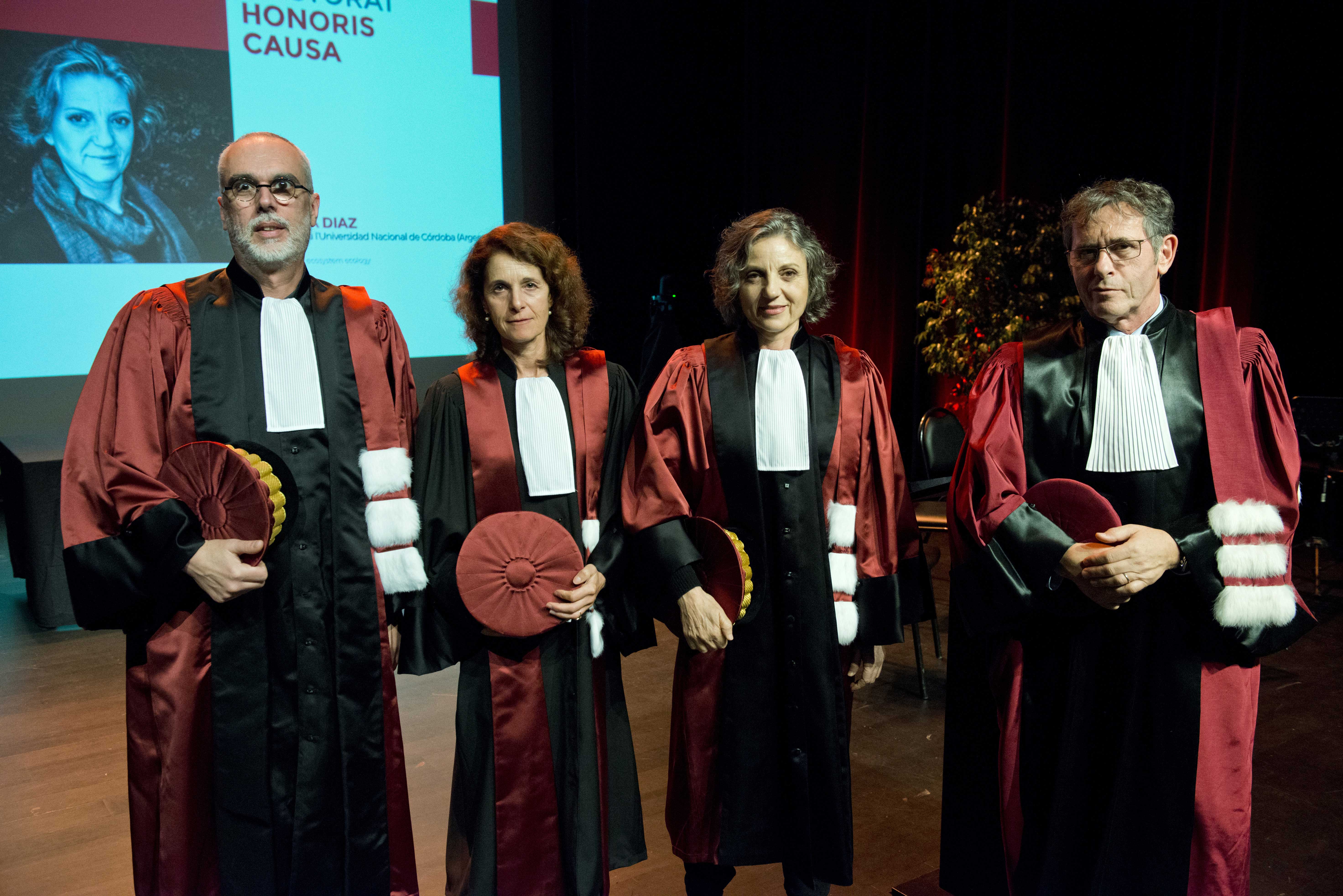 Sandra Díaz entourée de son parrain, François Pompanon, Sandra Lavorel et du président de l’UGA