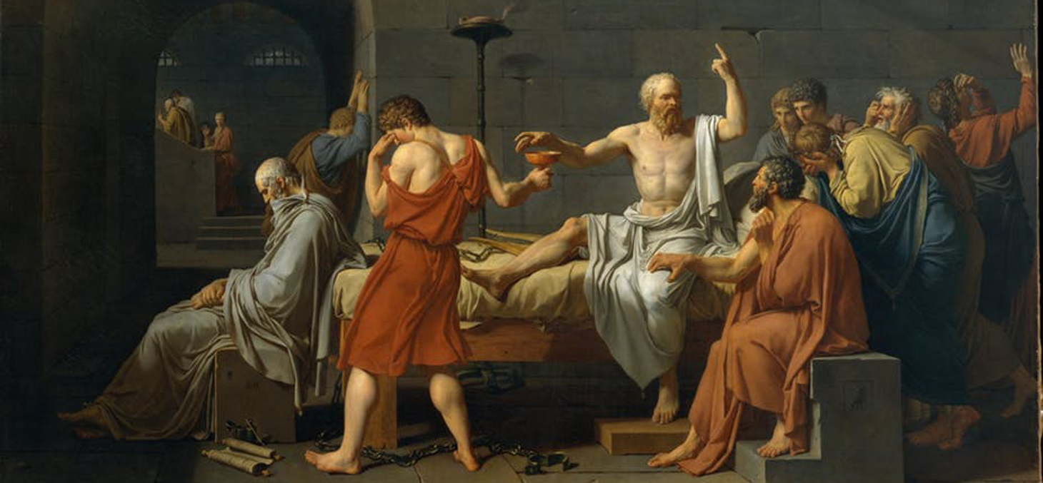 Jacques-Louis David, La Mort de Socrate, 1789, huile sur toile, 323 x 422 cm, New York, The Metropolitan Museum of Art. Flickr / INHA, CC BY-SA