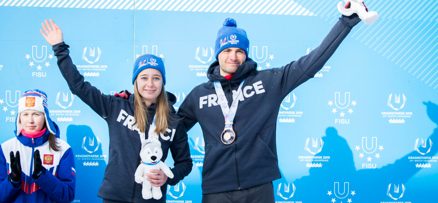 Marine Challamel et Félix Cottet-Funiel, médaillés de bronze aux Universiades d’hiver 2019 © FFSU