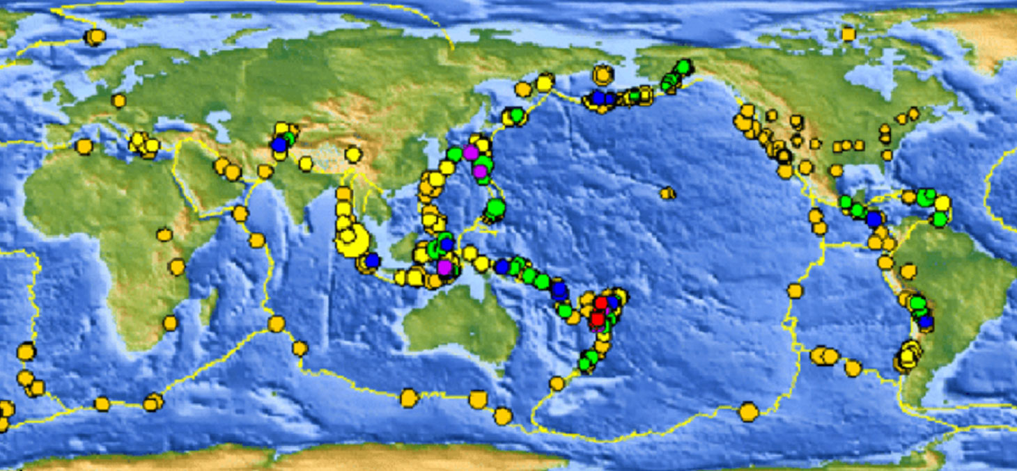Evénements sismiques sur une courte période 8-30 jours, carte de 2010. © USGS / Wikipédia